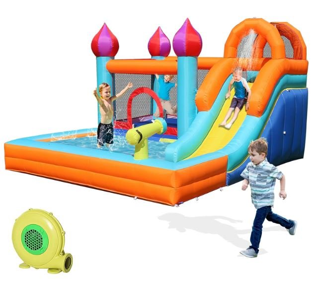 Pogo Bounce House Toboganes acuáticos inflables para niños (sin soplador) -  Toboganes inflables de 21 x 9 x 12 pies para patio trasero con piscina de
